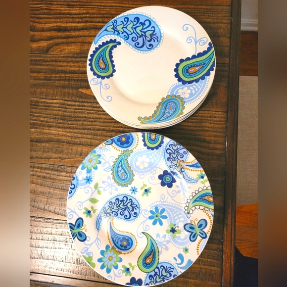 Royal Norfolk Blue & Green Paisley Pattern Dinner Plates. Lot of 11. - Picture 6 of 8